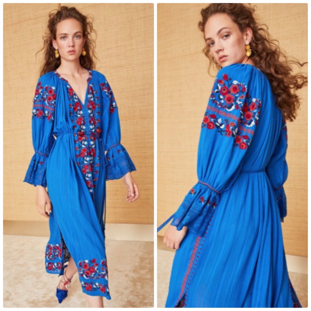 Ulla Johnson Filia Embroidered Blue Dress Size 2